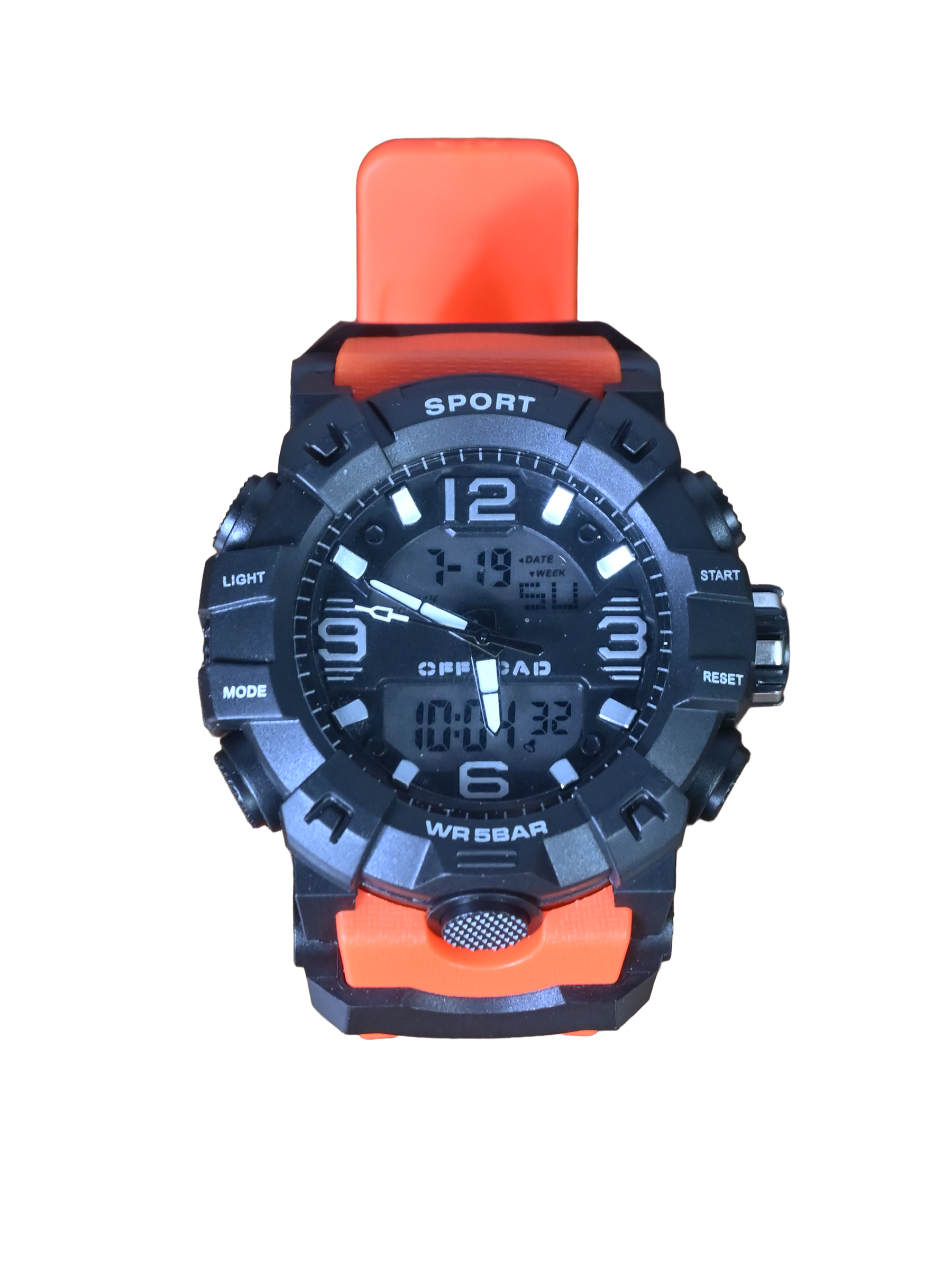 Ember outdoor watch front view orange band - Offroad Watch Co.