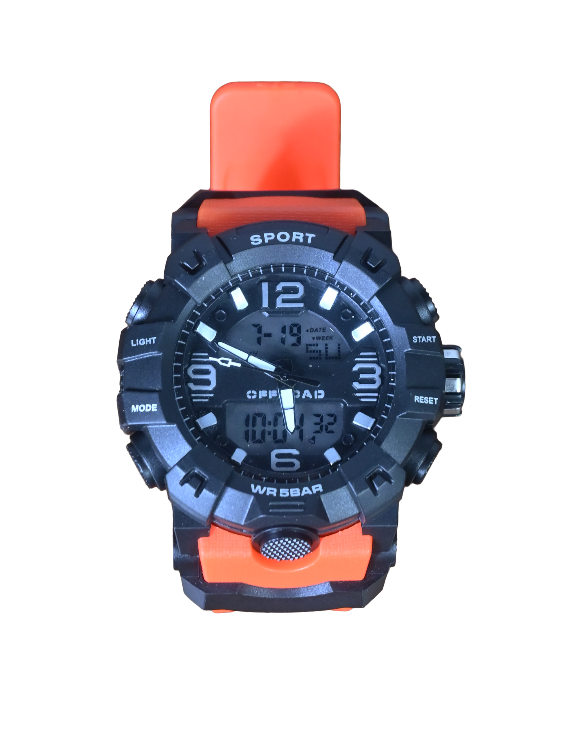 Ember outdoor watch front view orange band - Offroad Watch Co.