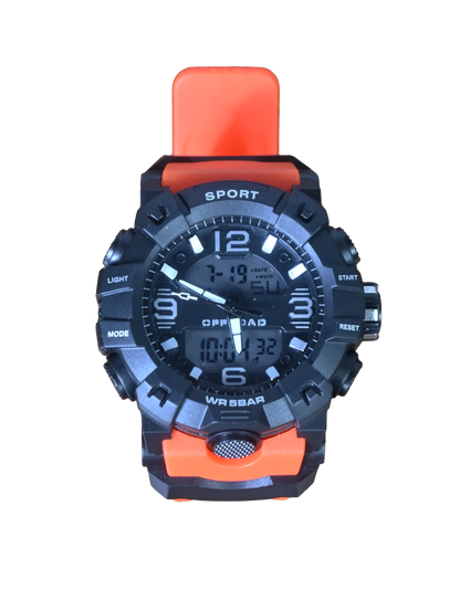 Ember outdoor watch front view orange band - Offroad Watch Co.